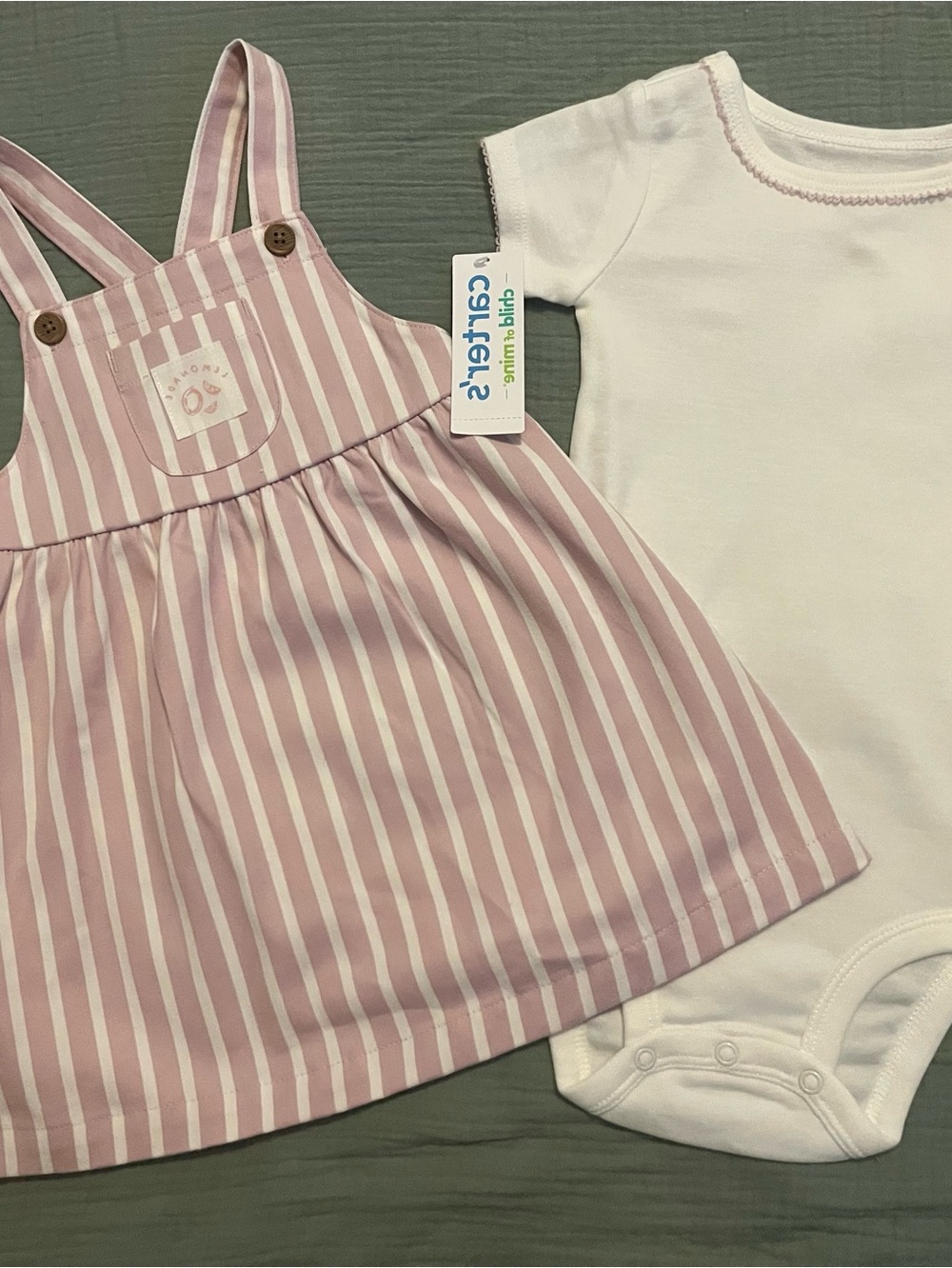 Carter’s Baby Girls 18M Pink Stripe Jumper Dress & Onesie Set NWT